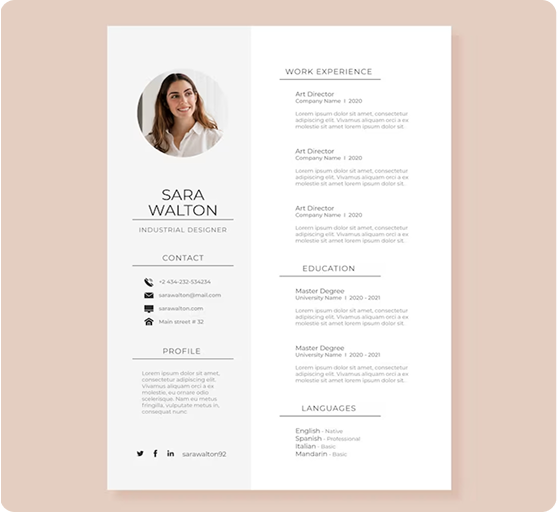 Minimalist Sidebar resume template preview