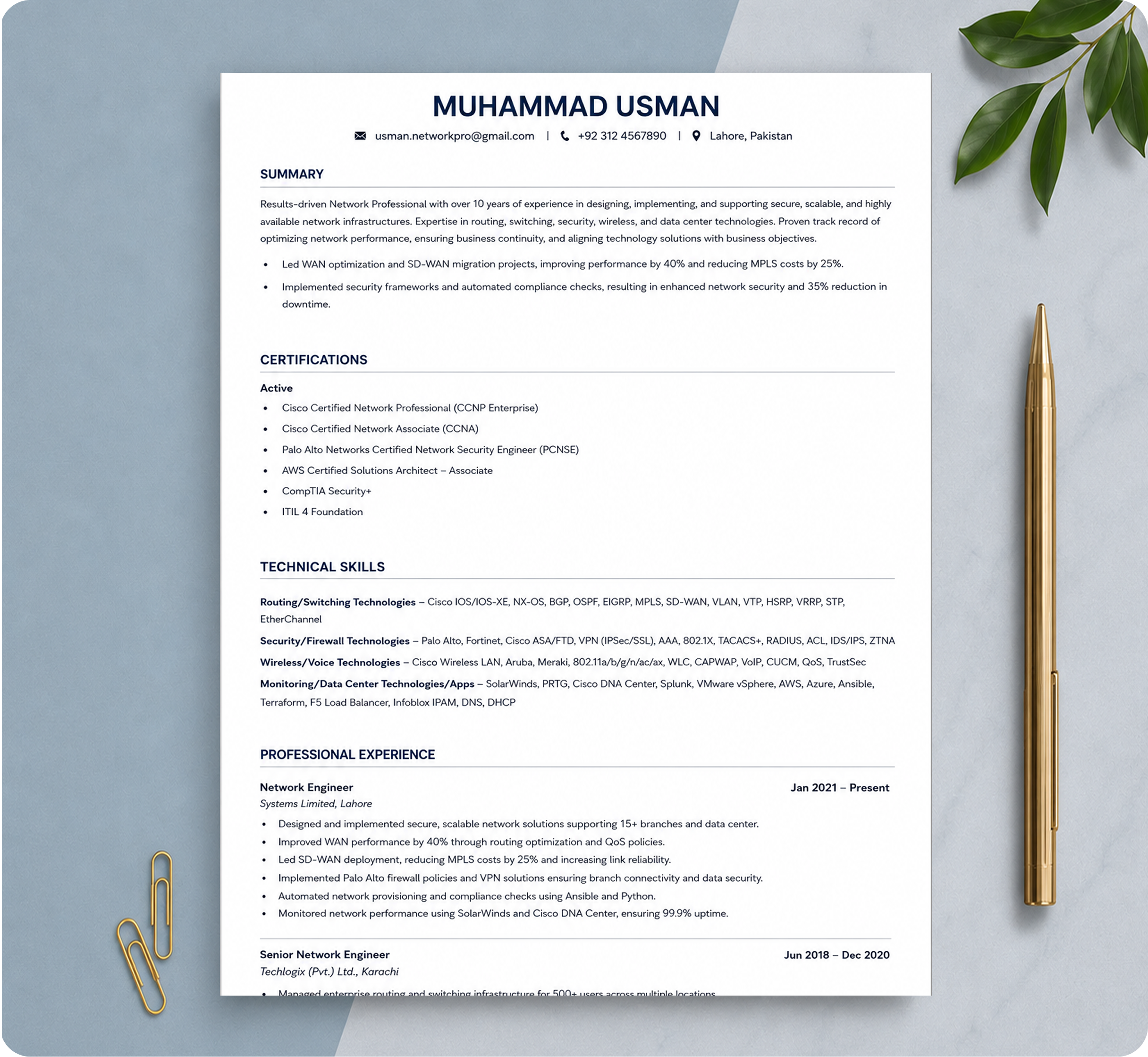 Executive Classic (ATS) resume template preview